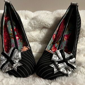 Irregular Choice Black Pinstripe Heels with Bow Detail